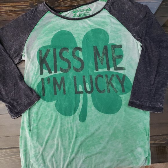 L.O.L. Vintage Tops - "Kiss Me I'm Lucky" Burn Out Tee Size XL